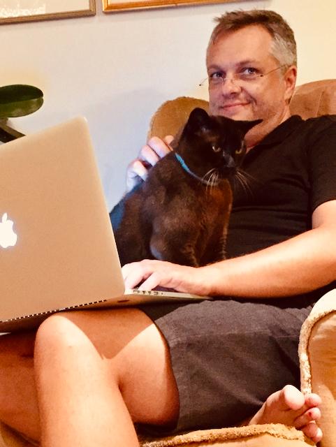 Black Cat Benny on Lap and Laptop